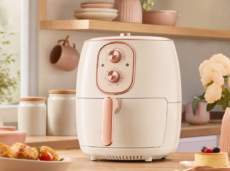Retro Cream White Analog Dial Compact Air Fryer